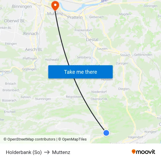 Holderbank (So) to Muttenz map