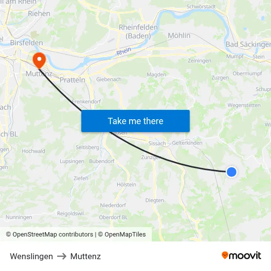 Wenslingen to Muttenz map