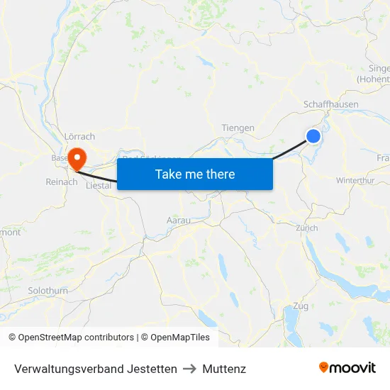Verwaltungsverband Jestetten to Muttenz map