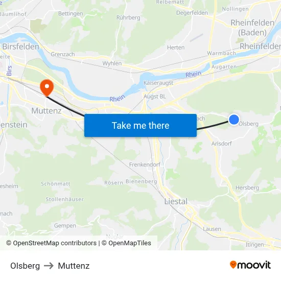 Olsberg to Muttenz map