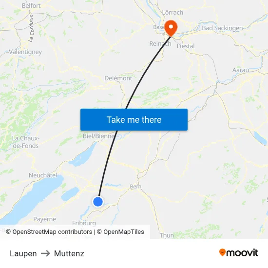 Laupen to Muttenz map
