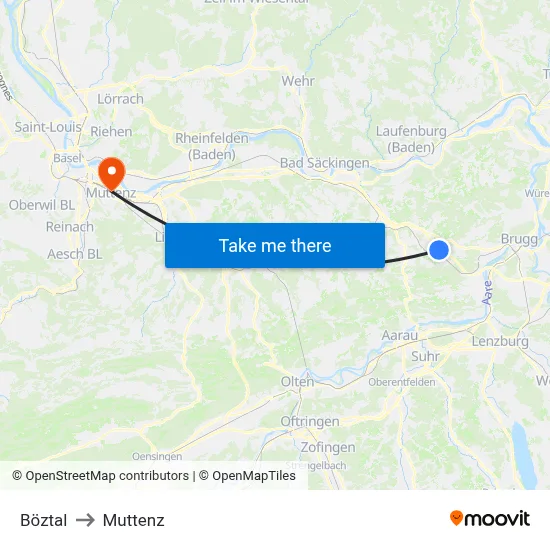 Böztal to Muttenz map