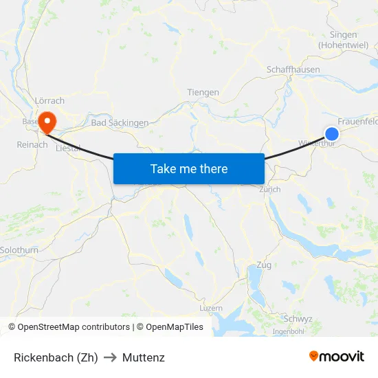 Rickenbach (Zh) to Muttenz map