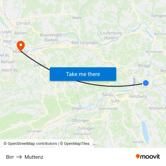 Birr to Muttenz map
