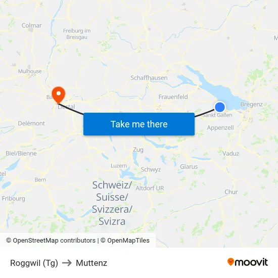 Roggwil (Tg) to Muttenz map