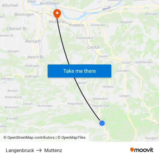 Langenbruck to Muttenz map