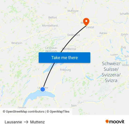 Lausanne to Muttenz map