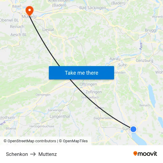 Schenkon to Muttenz map