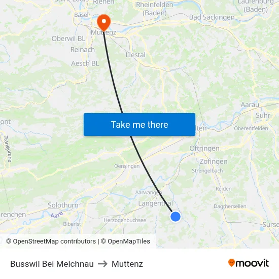 Busswil Bei Melchnau to Muttenz map