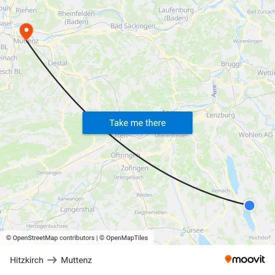 Hitzkirch to Muttenz map