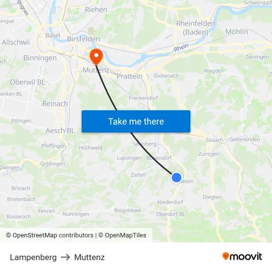 Lampenberg to Muttenz map