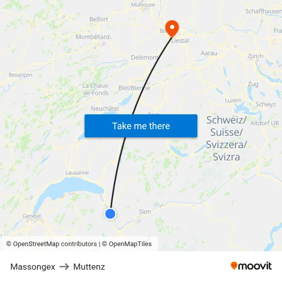 Massongex to Muttenz map