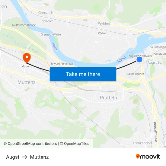 Augst to Muttenz map