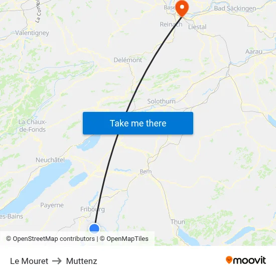 Le Mouret to Muttenz map