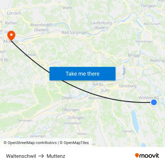 Waltenschwil to Muttenz map