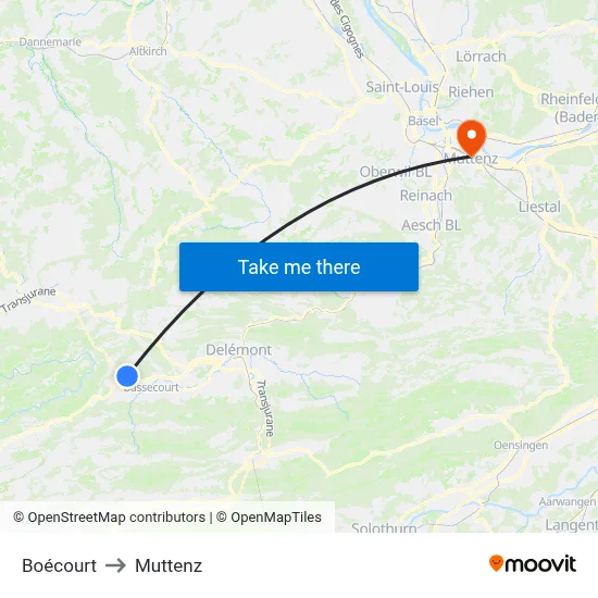 Boécourt to Muttenz map