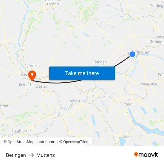 Beringen to Muttenz map