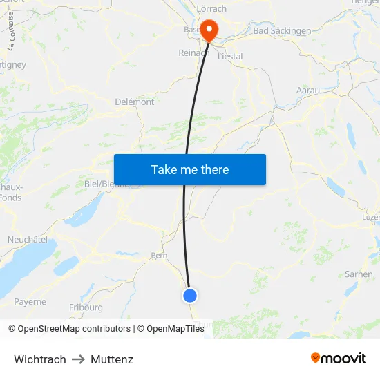 Wichtrach to Muttenz map