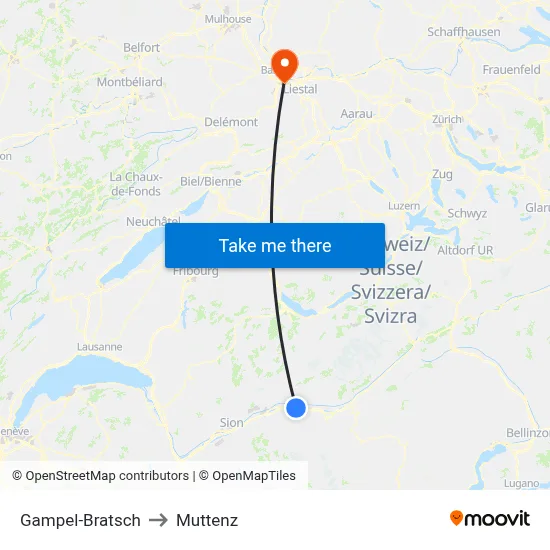 Gampel-Bratsch to Muttenz map