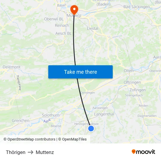 Thörigen to Muttenz map
