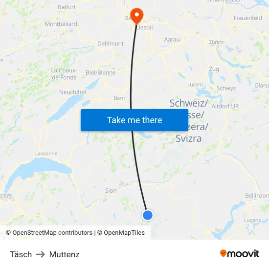 Täsch to Muttenz map