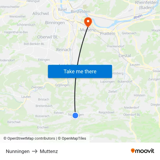 Nunningen to Muttenz map
