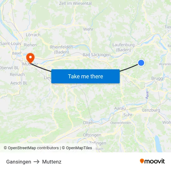 Gansingen to Muttenz map