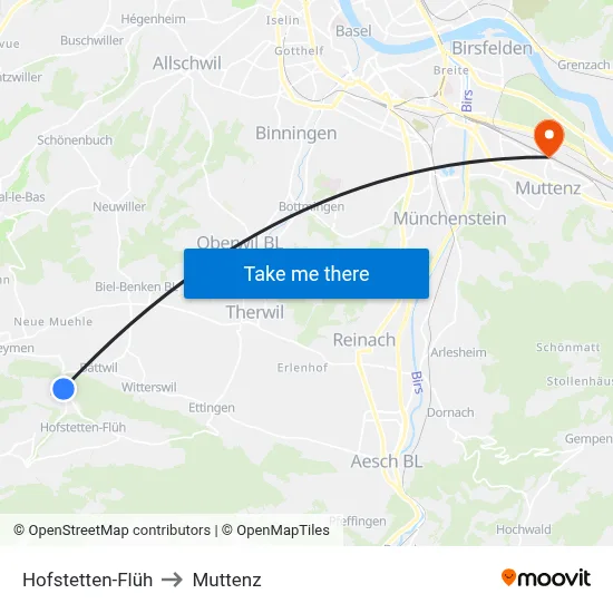Hofstetten-Flüh to Muttenz map