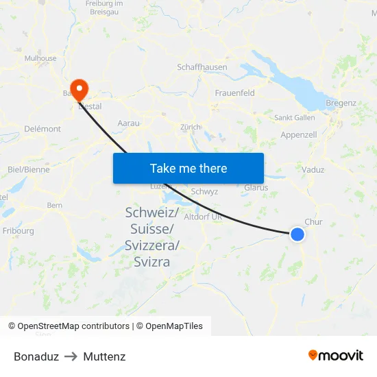 Bonaduz to Muttenz map