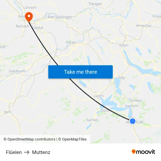 Flüelen to Muttenz map