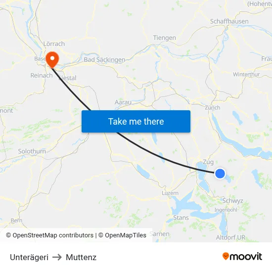 Unterägeri to Muttenz map