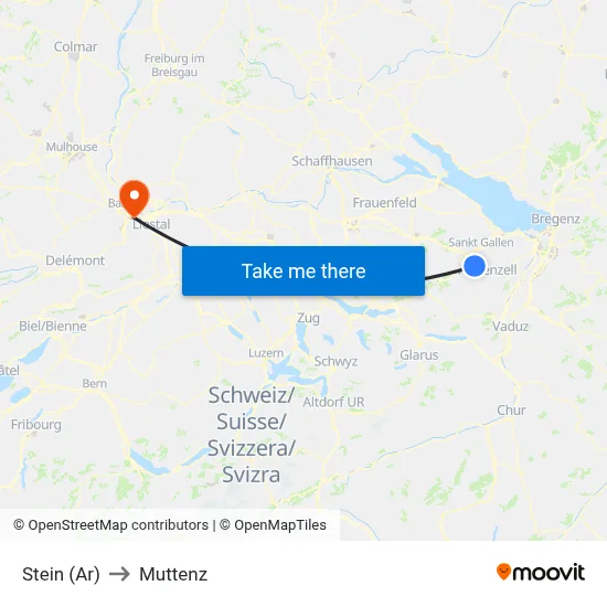 Stein (Ar) to Muttenz map