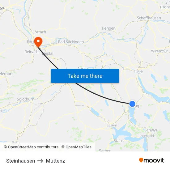 Steinhausen to Muttenz map