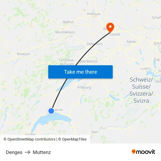 Denges to Muttenz map