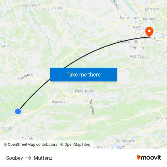 Soubey to Muttenz map