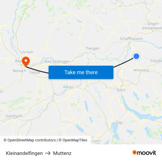 Kleinandelfingen to Muttenz map
