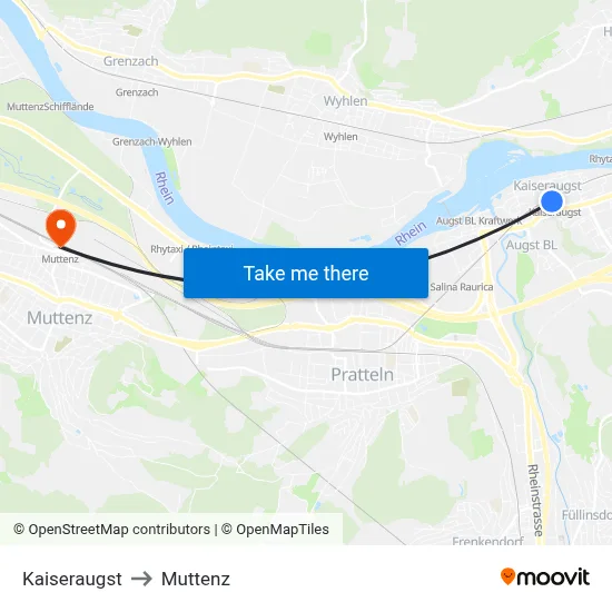 Kaiseraugst to Muttenz map