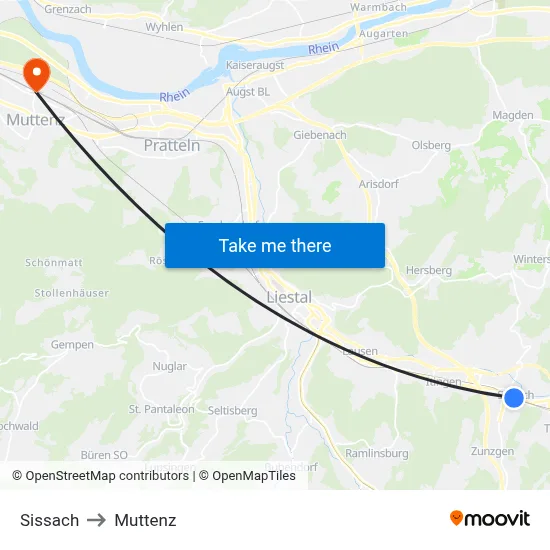 Sissach to Muttenz map