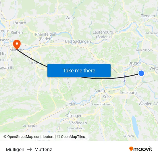 Mülligen to Muttenz map