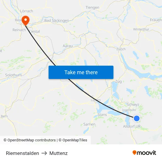 Riemenstalden to Muttenz map