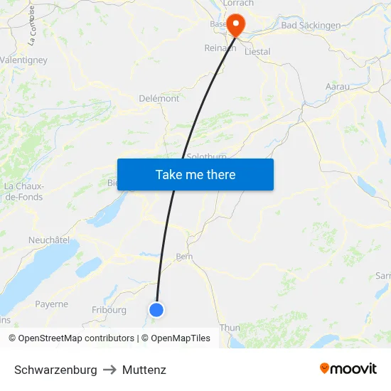 Schwarzenburg to Muttenz map