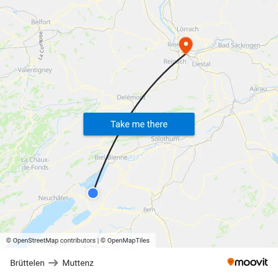 Brüttelen to Muttenz map