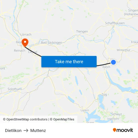 Dietlikon to Muttenz map