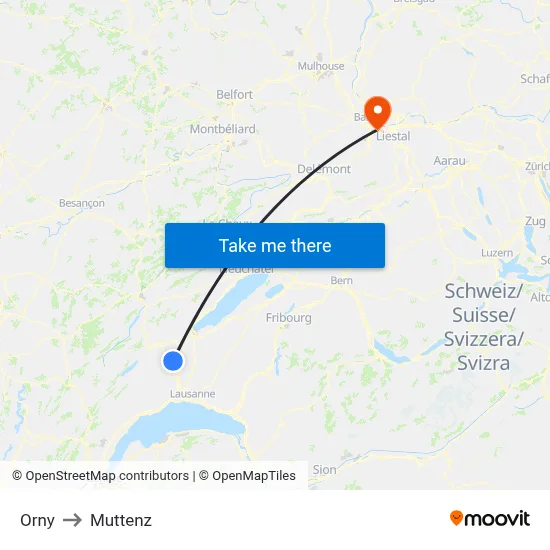 Orny to Muttenz map