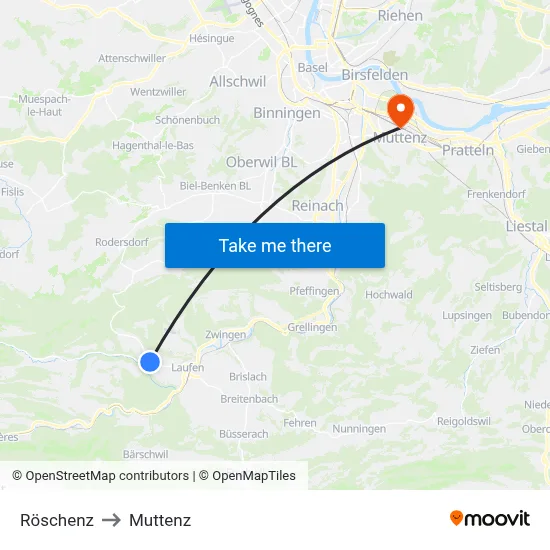 Röschenz to Muttenz map