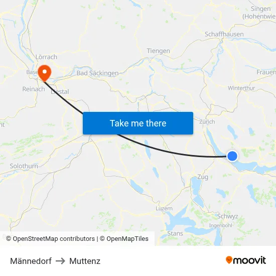 Männedorf to Muttenz map