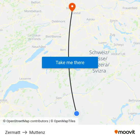 Zermatt to Muttenz map