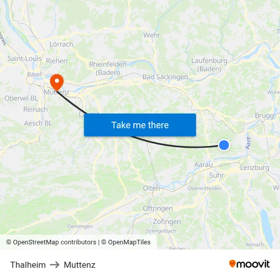 Thalheim to Muttenz map