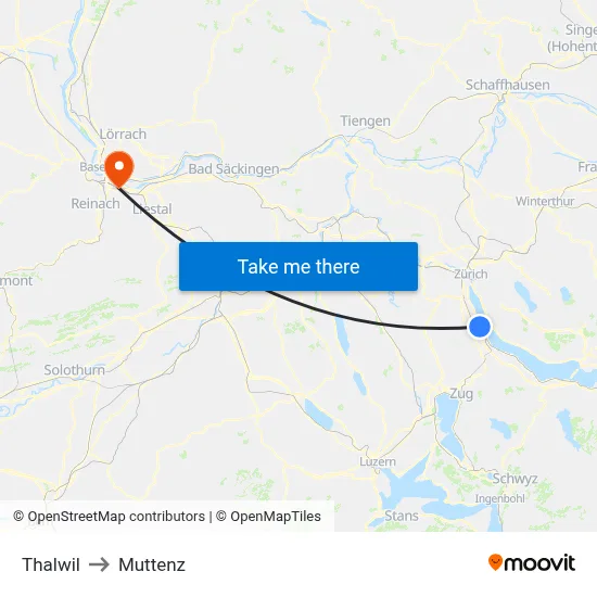 Thalwil to Muttenz map