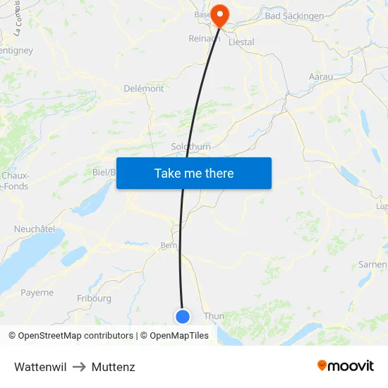 Wattenwil to Muttenz map